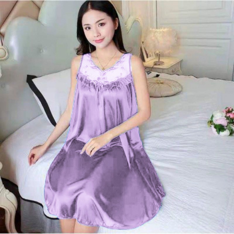 BEFAST - ZEC OOTD Wanita OOTD Wanita Dress NARA / 323 Lingerie Dress Renda Kipas / Dress Kasual / Dress Polos / Terlaris / Dress Tidur Waita Remaja / Dress Bahan Satin / Termurah