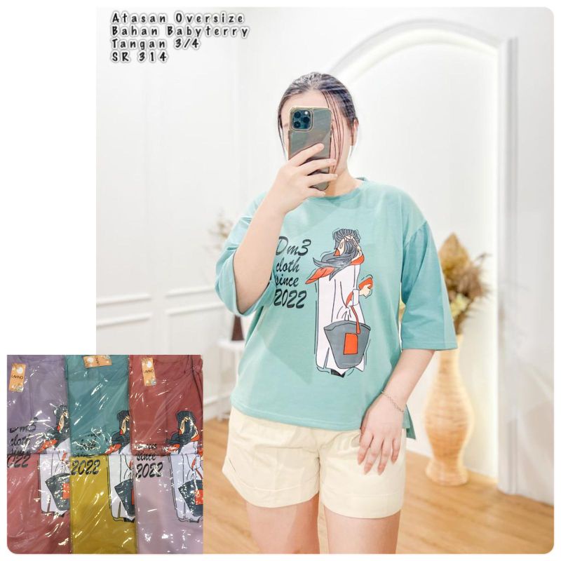 atasan OVERSIZE TUMBLR TEE lengan 7/8 print karakter bahan BABY TERRY