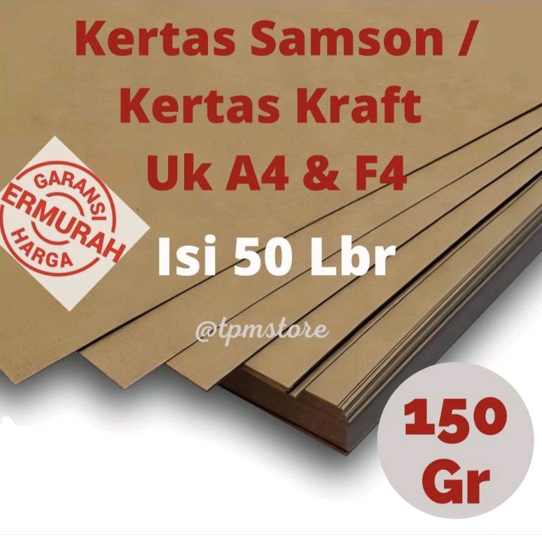 

50 Lembar Kertas Samson 150 Gr 150gram 150gr A4 & F4/ Kertas Kraft 150 Gr 150gram 150gr Ukuran A4 / Ukuran F4 / Ukuran Folio