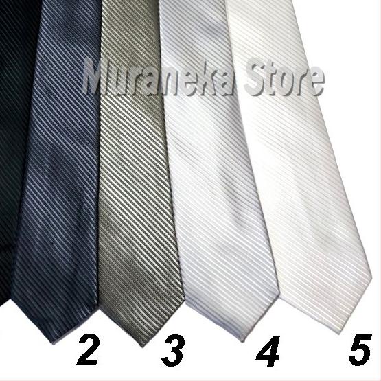✯ Dasi Panjang Garis Hitam Abu Silver Putih Formal Wisuda Jas Ospek Pria Cowok Dewasa Pengantin Form