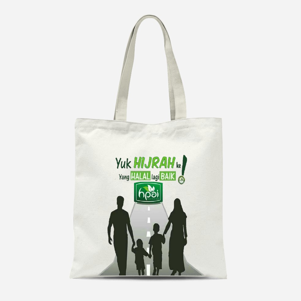 TAS TOTTE BAG HNI TULISAN YUK HIJRAH HPAI - PUTIH TULANG