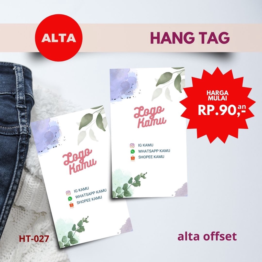 

Hang Tag | Label Baju | Label Produk | Label Merk | Hampers | Bingkisan Kode : HT027 ( Min. Order 130 pcs ukuran 3,5 x 6 cm )