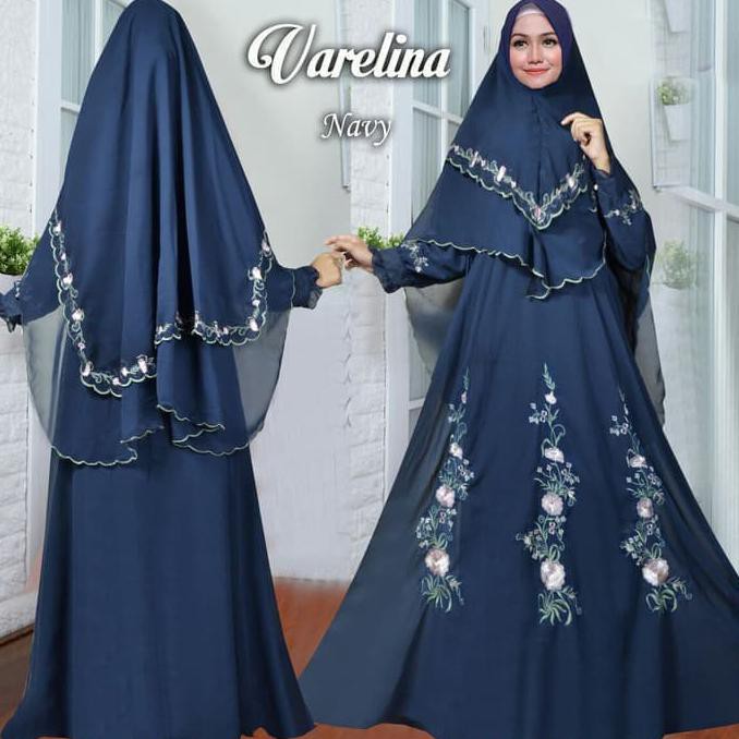 BAJU GAMIS SYARII SYARII MUSLIM MEWAH VARELINA BORDIR NAVY
