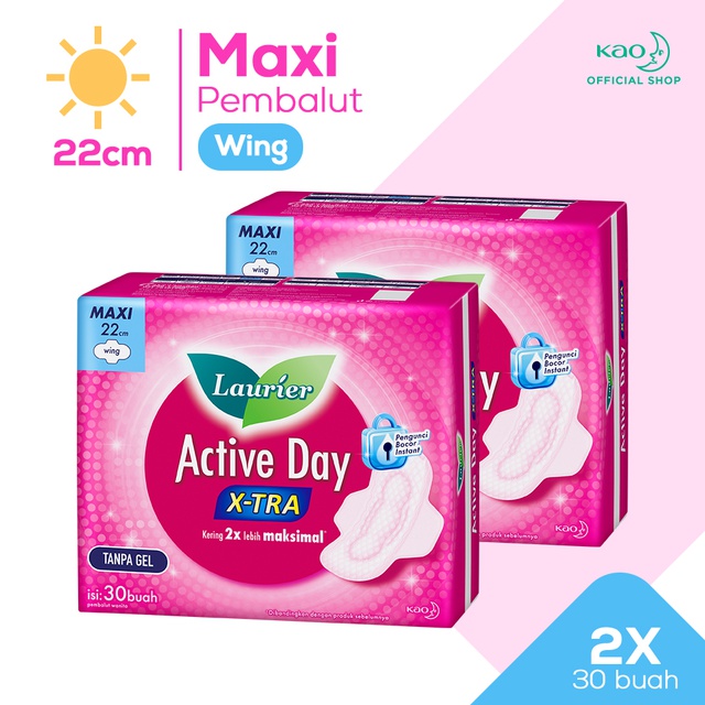 Promo Harga Laurier Active Day X-TRA Wing 22cm 30 pcs - Shopee
