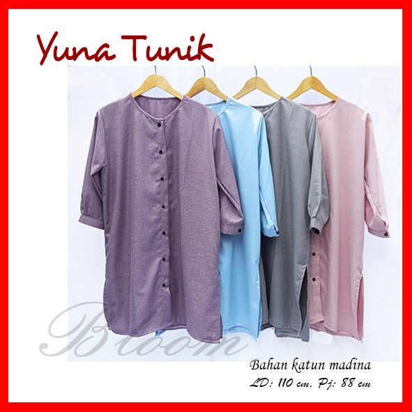 ATASAN YUNA TUNIK KEMEJA PANJANG WANITA LD 110cm BAHAN KATUN MADINA BAJU LONGSLEEVE OVERSIZE