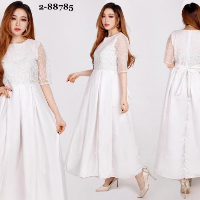 Longdress saten putih/ Dress Sidi S/M/L/XL