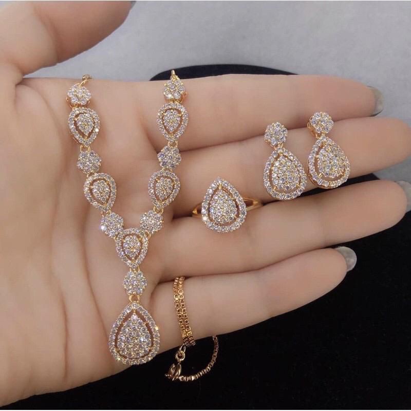 Set replika berlian eropa lapis mas 18k, mewah, awet, kinclong, tidak berkarat