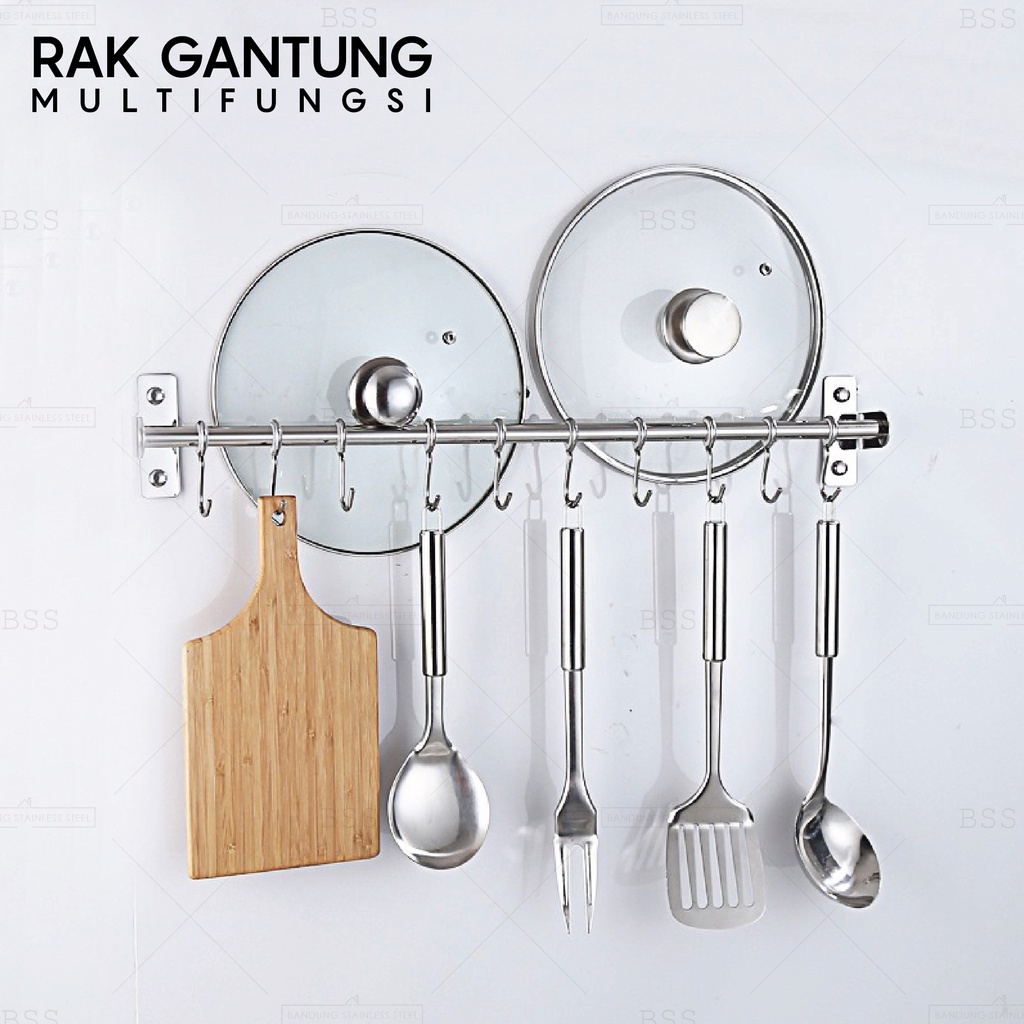 Kitchen bar 40cm Single Double rak gantungan dapur pisau panci stainless steel