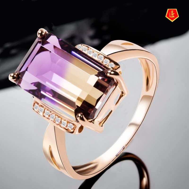 [Ready Stock]Luxury Natural Ametrine Ring 18K Rose Gold