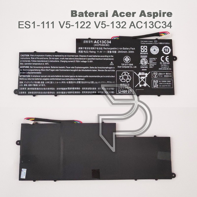 Baterai Laptop Notebook Acer Aspire ES1-111 V5-122 V5-132 AC13C34