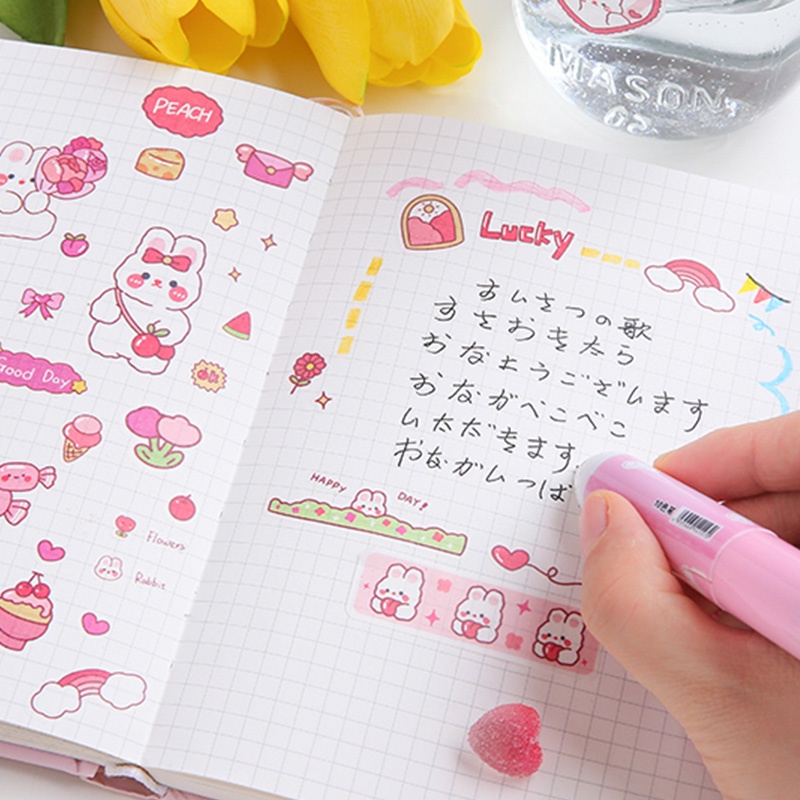 4 Lembar Stiker Kertasselotip Washi Gambar Kartun Hewan Untuk Dekorasi Diary Diy