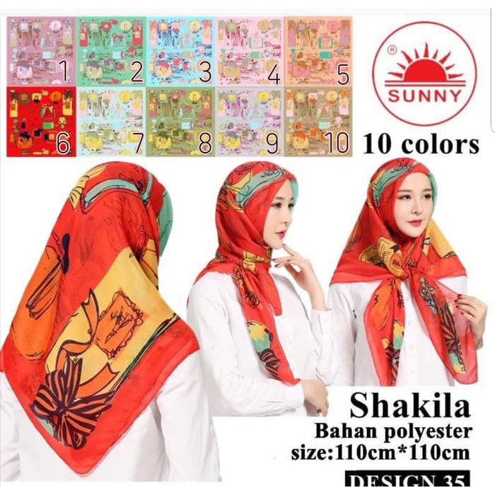 Jilbab Segi Empat Katun Motif Bunga - seri : SHAKILA - 35