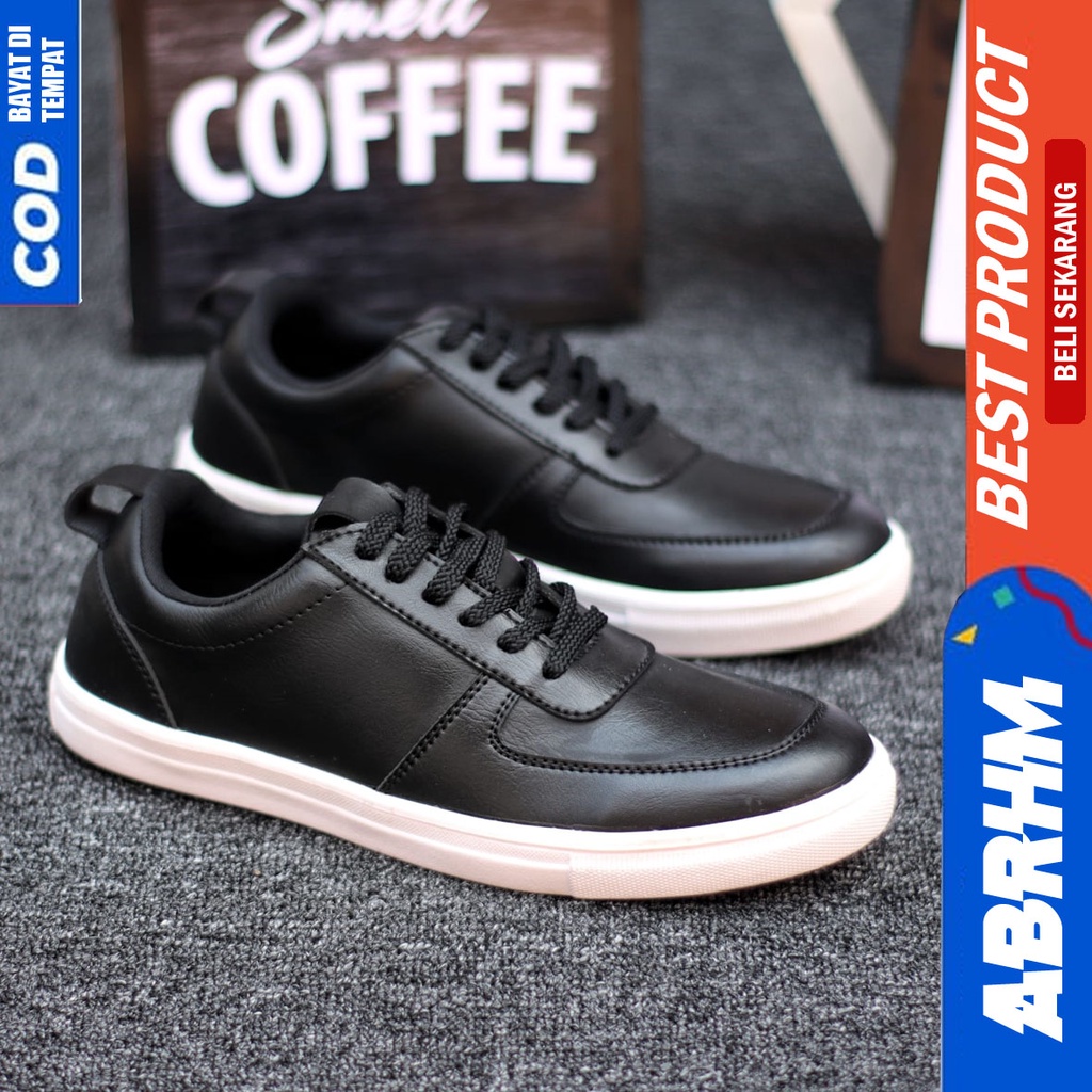 Abrhm Regan - Sepatu Formal Casual Pria Tali Kulit Pu Kerja Hitam