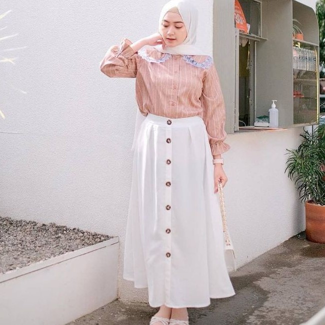 ROK MAYUNG SUEDE KANCING BUTTON MAXI ROK PANJANG MAYUNG