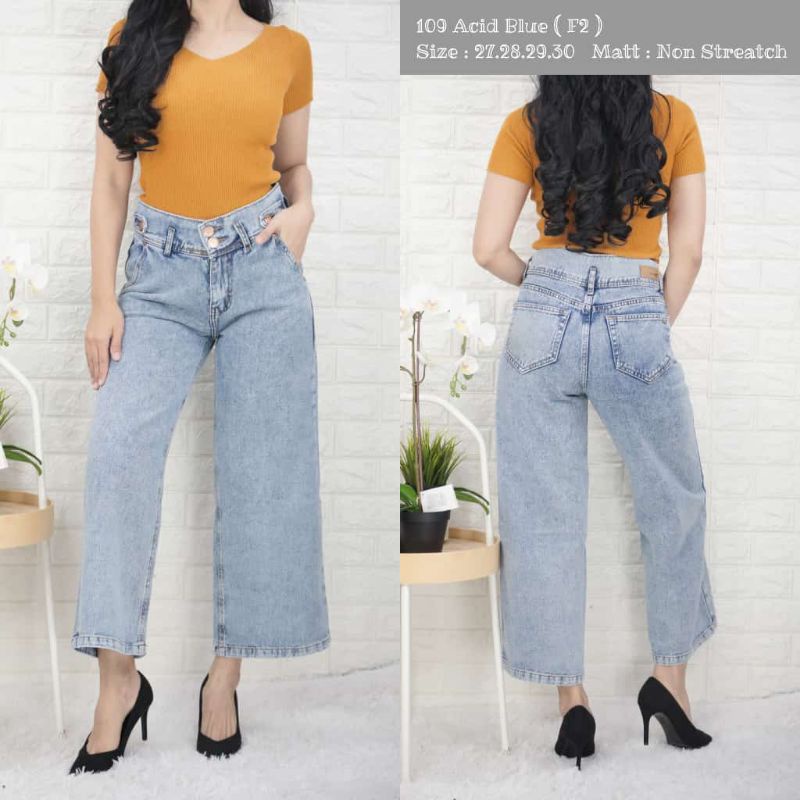 Celana jeans kulot wanita boyfrend kancing 2 rawis bawah kekinian, best seller-2