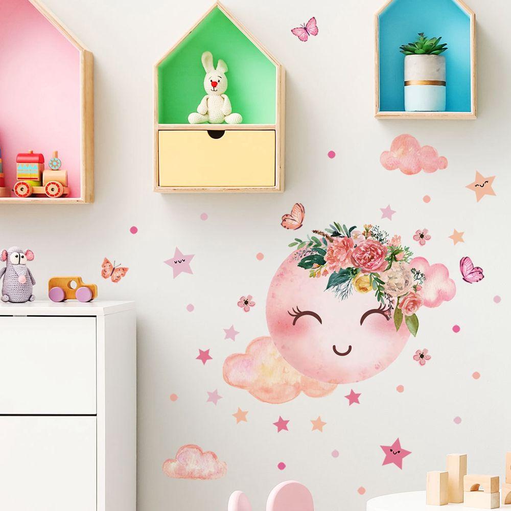 [Elegan] Stiker Dinding Lucu Perekat Diri Kartun Seni Mural Kupas Dan Tongkat Untuk Kamar Tidur Bulan Bintang Aneka Warna Jendela Decal