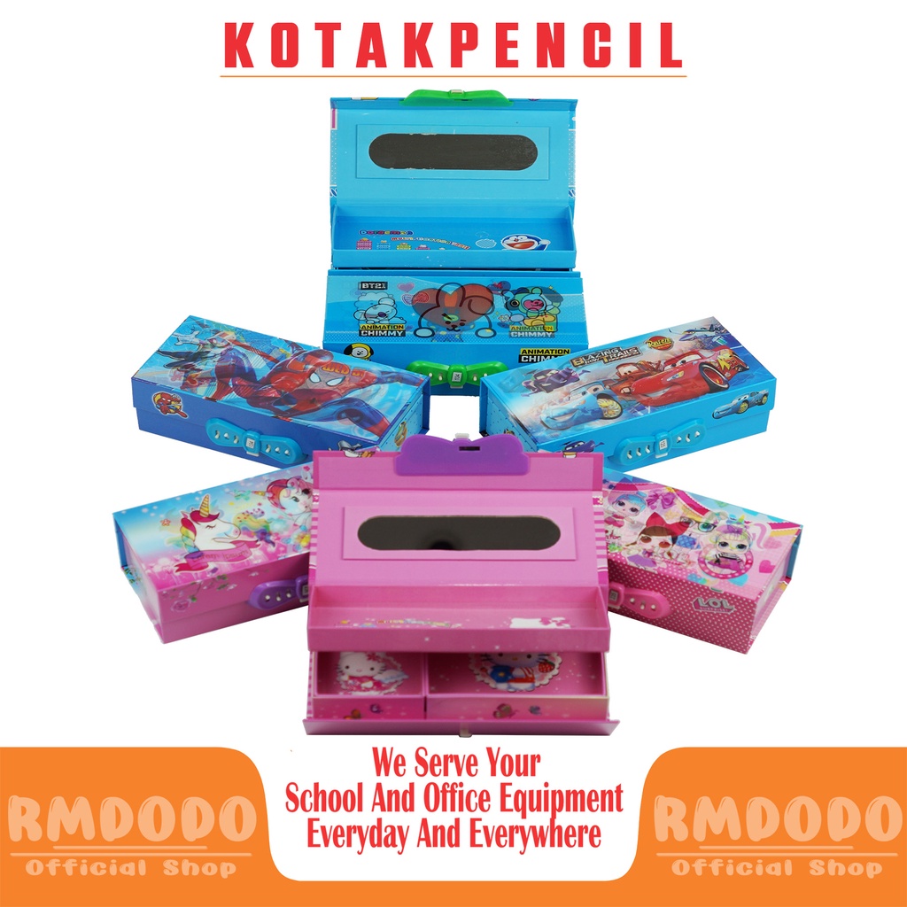 Rmdodo Kotak Pensil Kode 3 Tingkat Metalik 3 Dimensi / Pencil Case Password / Kotak Pin / Tempat Pensil Box Kode Karakter-1