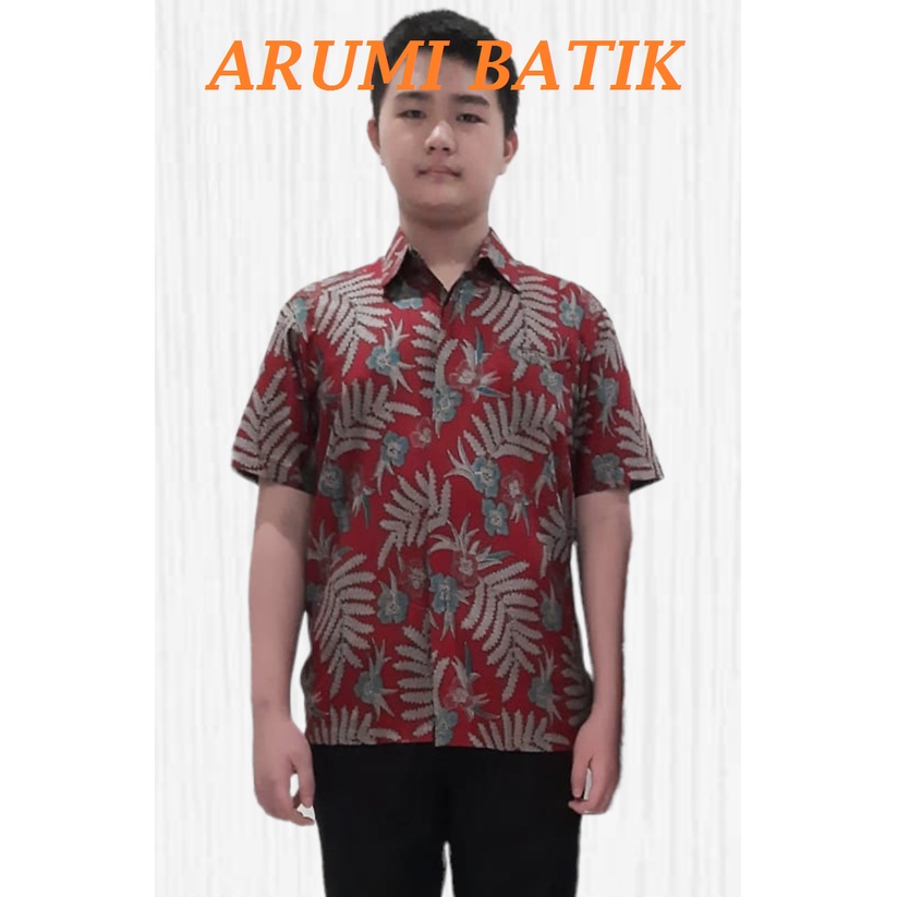 Kemeja Anak Laki Laki Seragam Sekolah Batik 2942 Merah KB PAUD TK SD