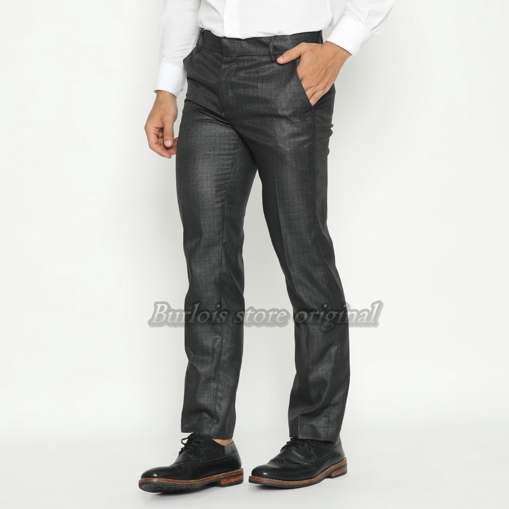 Burlois Celana Panjang Formal Slimfit Kantoran Mengkilat Super Dark Gray Light Dark Gray Trouser