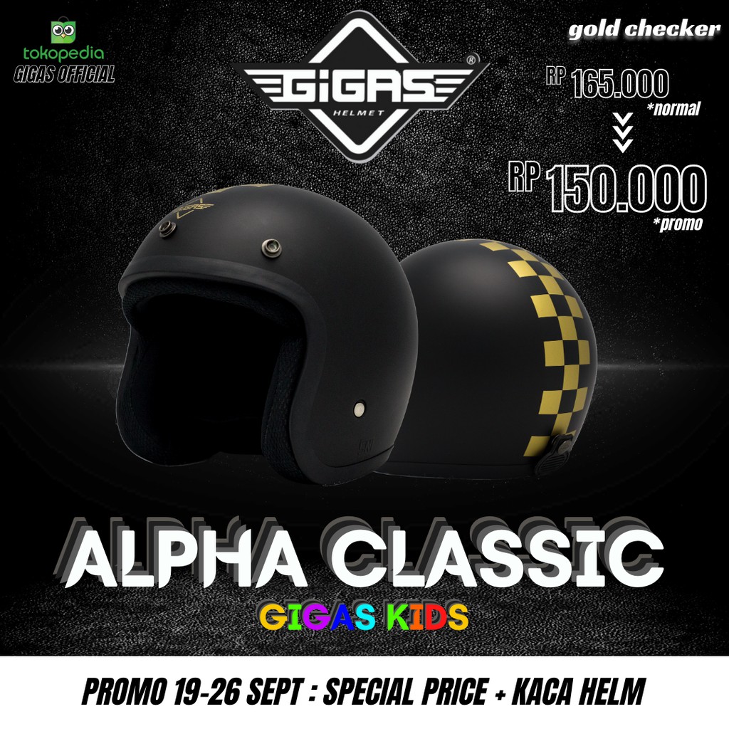 Jual GIGAS HELMET SNI ANAK BLACK DOFF CHECKER ALPHA CLASSIC | Shopee ...