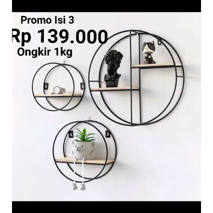 Rak Dinding Besi Bulat / Dekorasi / Rak Dinding /Tatakan Kayu