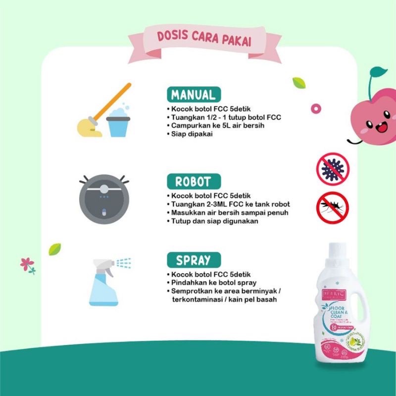 BerryC Berry c Floor Cleaner &amp; Coat pembersih lantai manual / robot aroma peppermint bebas bakteri 10 hari 1L