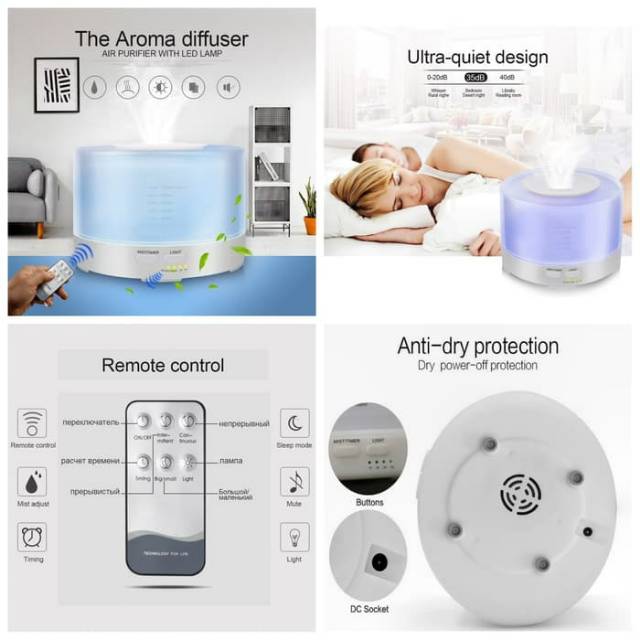 Air Humidifier Diffuser 500 ml 7 Warna + Remot Control - Aromaterapi