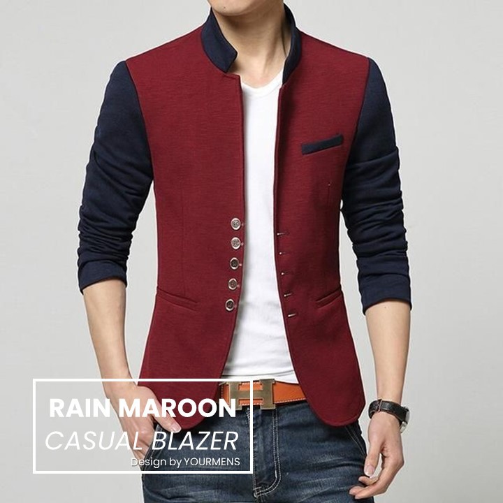 BLAZER SLIMFIT COWOK KEREN MODEL KOREA RAIN MAROON HIGH TWIST ORIGINAL NIKAYU