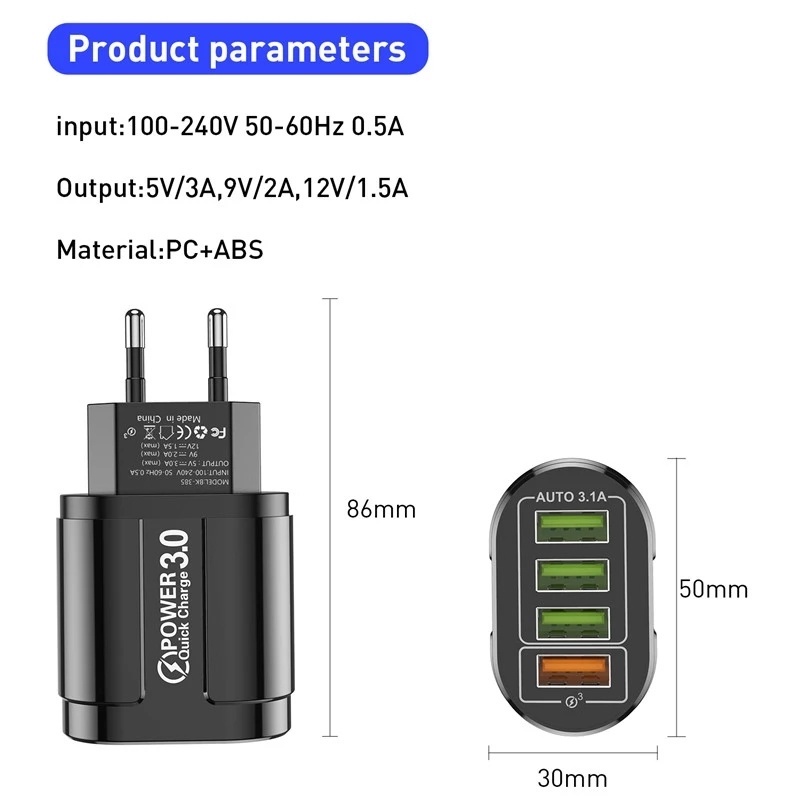 Kepala Charger 4 Port Usb Warna-Warni Untuk Travel