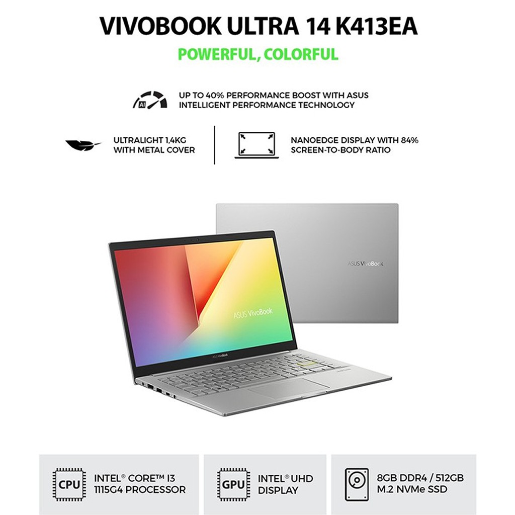 Laptop ASUS K413EA-AM353TS Transparant Silver | BONUS OHS 2019