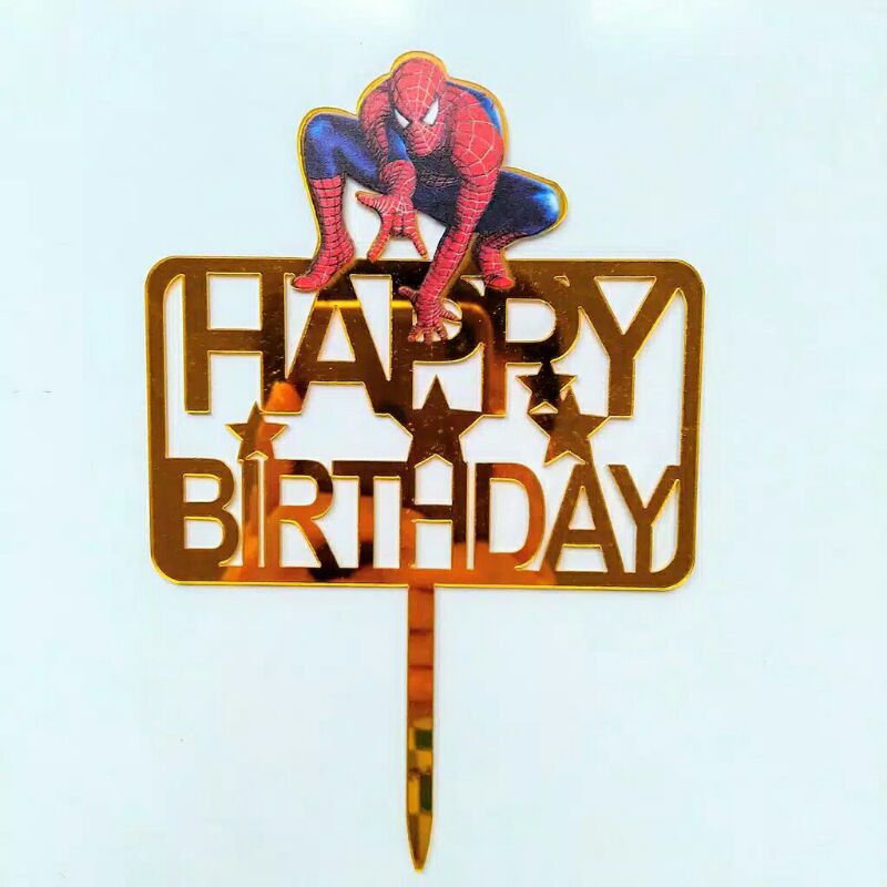 topper toper akrilik acrylic hiasan kue cake tart ulang tahun happy birthday karakter spiderman
