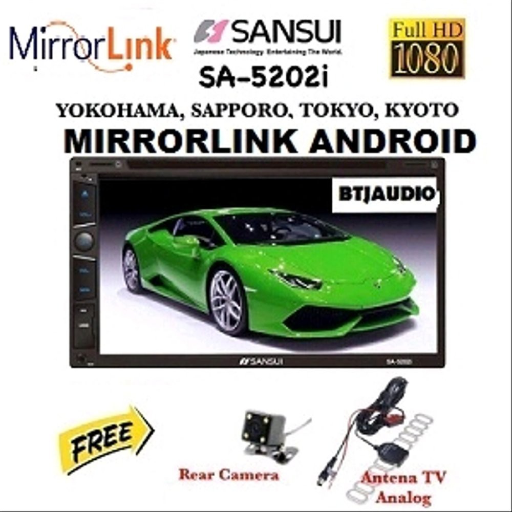 PAKET TAPE HEAD UNIT TV MOBIL DOUBLE DIN SANSUI FULL HD USB PLAY MP4.MKV 1080p - KAMERA & ANTENA