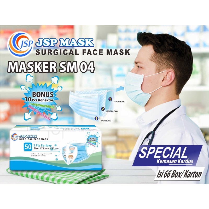 Masker Surgical JSP 3 play warna biru