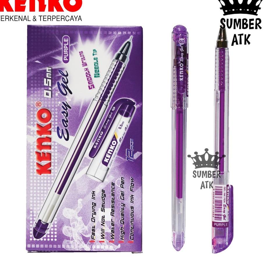 Murah Premium GEL PEN Easy Gel 0.5 mm 12 PCS 1 LUSIN KENKO Pulpen Hitam , Biru , Merah , Orange , Violet , Green , Pink , Purple