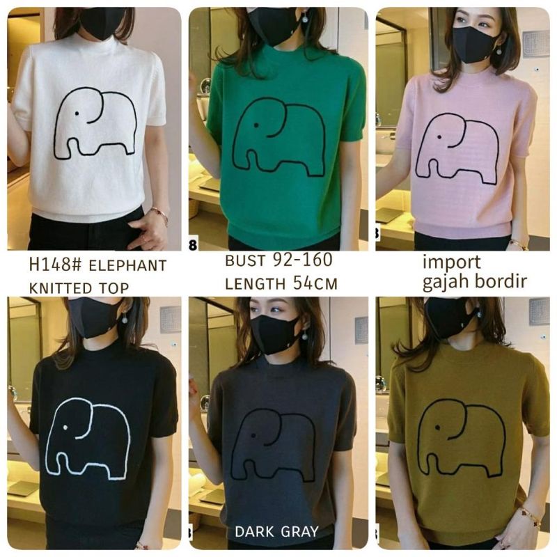 MDLV ~ H148# Elephant Knitted Top atasan Kaos Rajut import Fashion Import