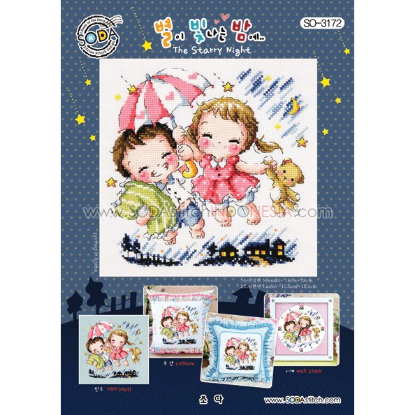 Paket DIY Craft Sulam Kristik Strimin Cross Stitch Sodastitch SO-3172 The Starry Night Korea Couple