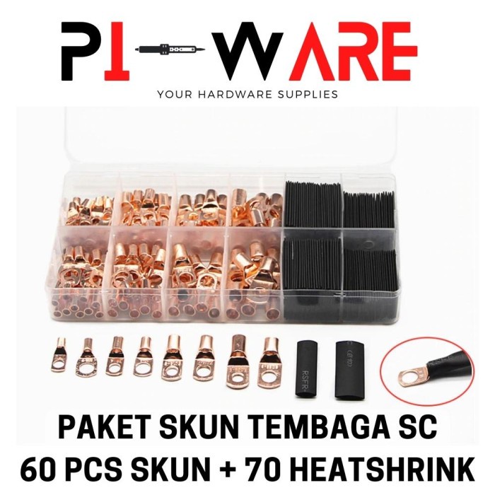 Paket Skun SC Tembaga Plus Heatshrink Pelindung Kabel 130 Pcs Plus Box