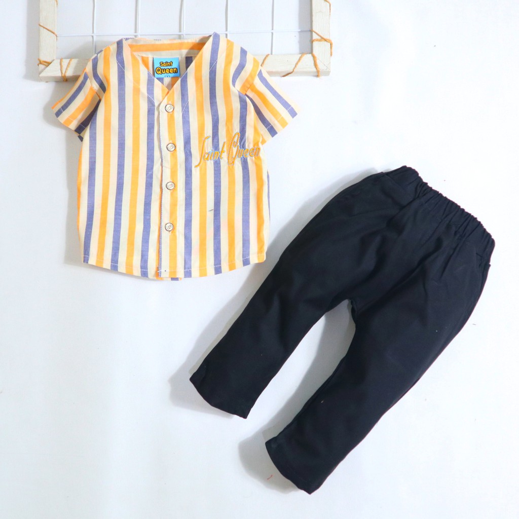 SaintQueen Motif Garis Warna Random / Setelan Baju Bayi 0 - 4 Tahun / Baju Anak Laki-Laki