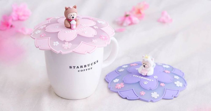 Starbucks Bearista Cup Lid, Tutup gelas silicone Starbucks - Sakura Pink