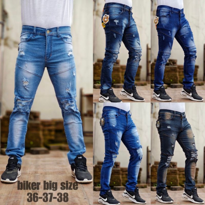 Jeans Bikers Sobek Ripped Ukuran 36-38 Bigsize Jumbo