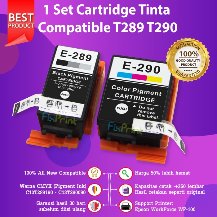 Tinta Epson T289 289 T290 290 Cartridge Printer WF100 Black Color