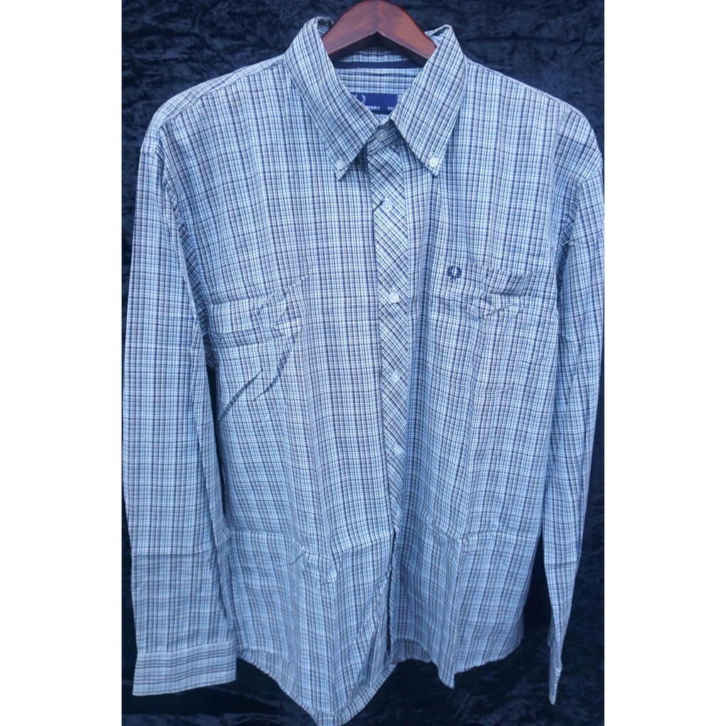 Kemeja Panjang Pria-Fred-Perry-Blue Size XXL