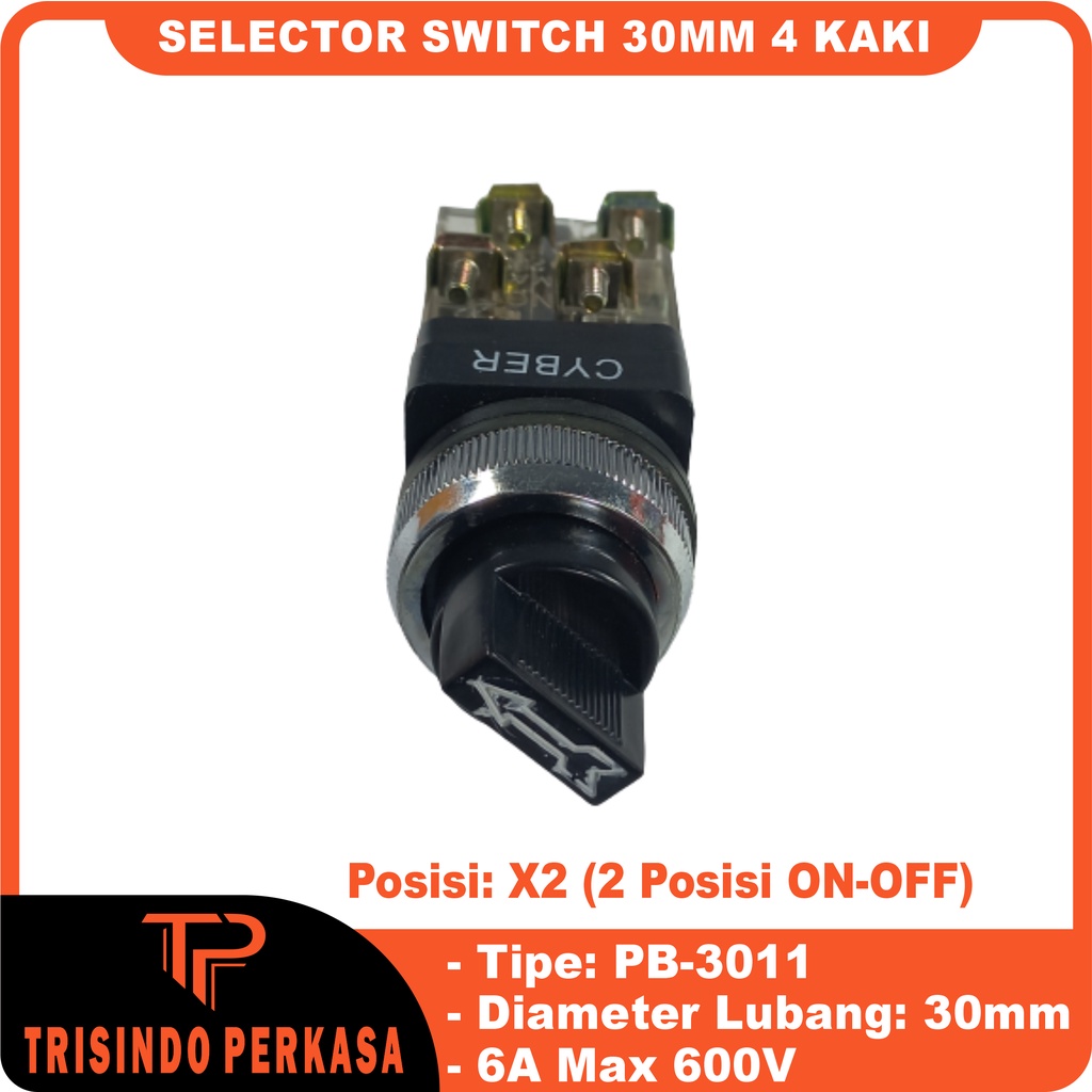 Selector Switch 2 posisi Stay-Put 30mm PB3011 4 kaki