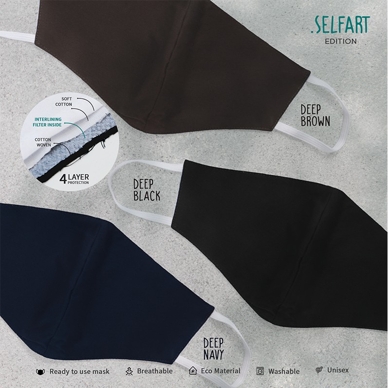 Masker kain katun 3 layer + 1 interlining filter basic bisa headloop hijab