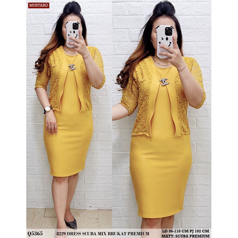 New..Dress Lexandra Bahan Brokat Kombinasi Bahan Scuba/Dress Formal Wanita Model Rompi/WSI