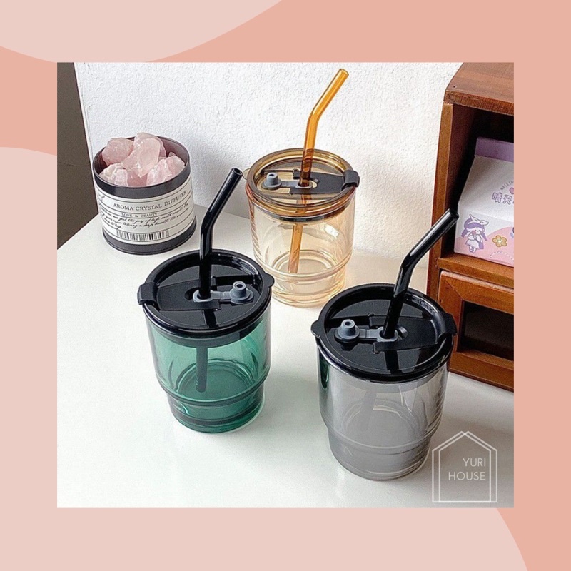 Hyemin glass/ korean aesthetic glass/ cangkir transparan/ gelas transparan + sedotan/ korean tumbler