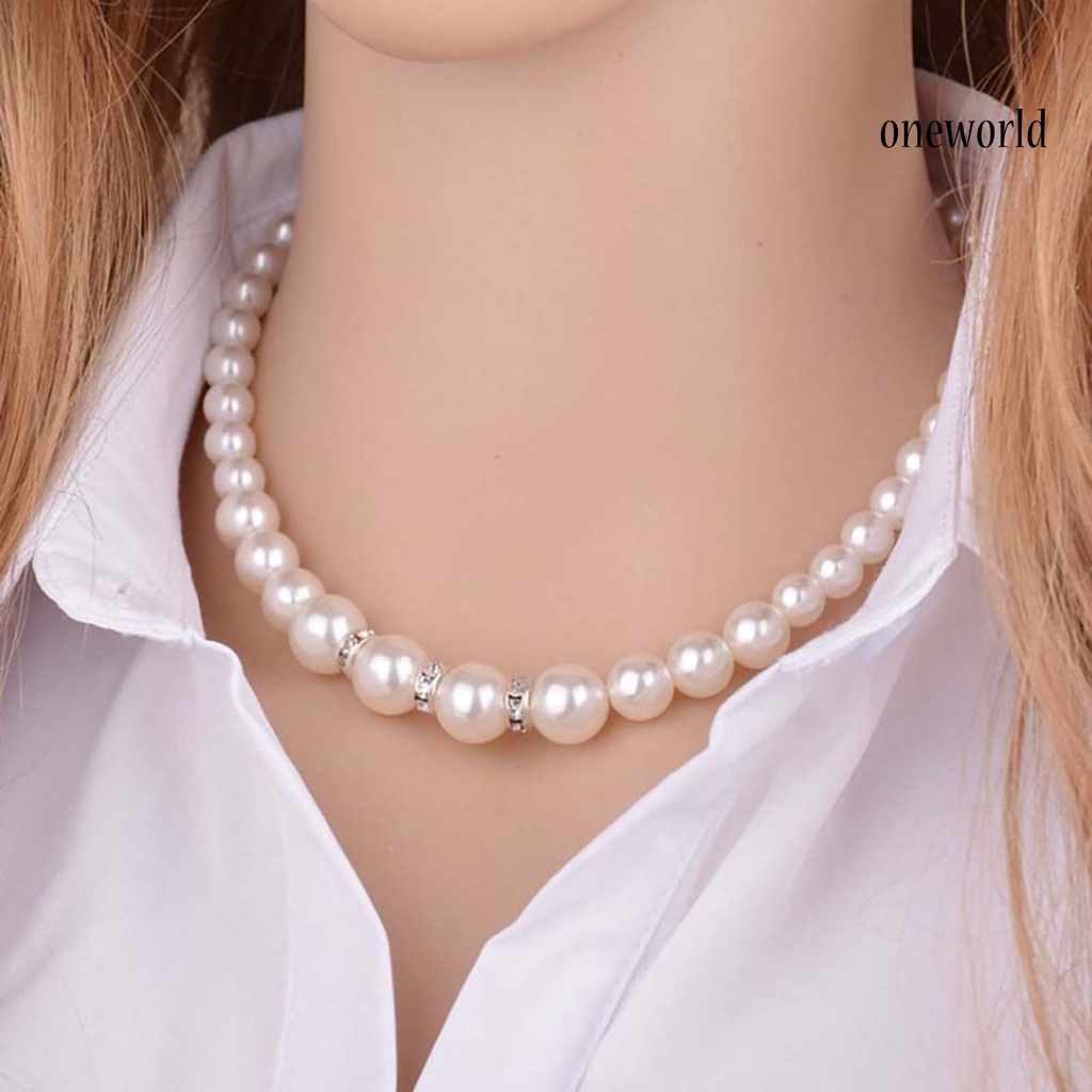 OW@ 3Pcs Elegant Women Faux Pearl Necklace Hook Earrings Bracelet Wedding Jewelry Gift