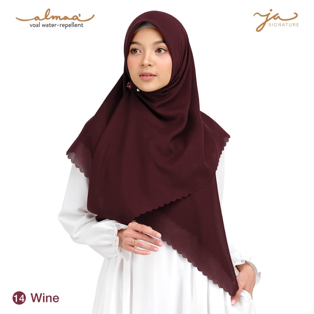 Jilbab Afra Almaa' Warna Wine - Hijab Voal Polos Segi Empat - Water Repellent