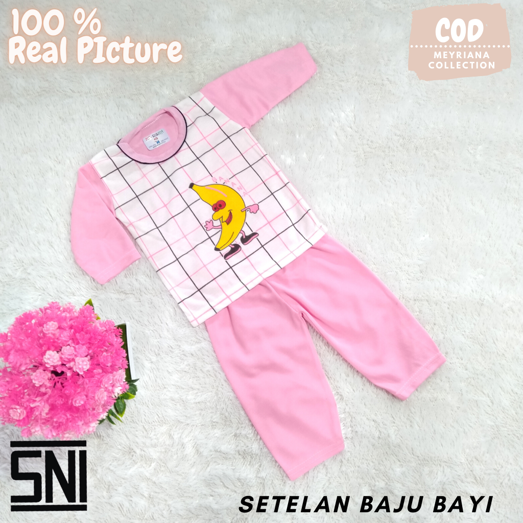 Setelan Baju Bayi Oblong Panjang Baju Bayi Motip Pisang Usia 0-6 Bulan Meyriana Collection