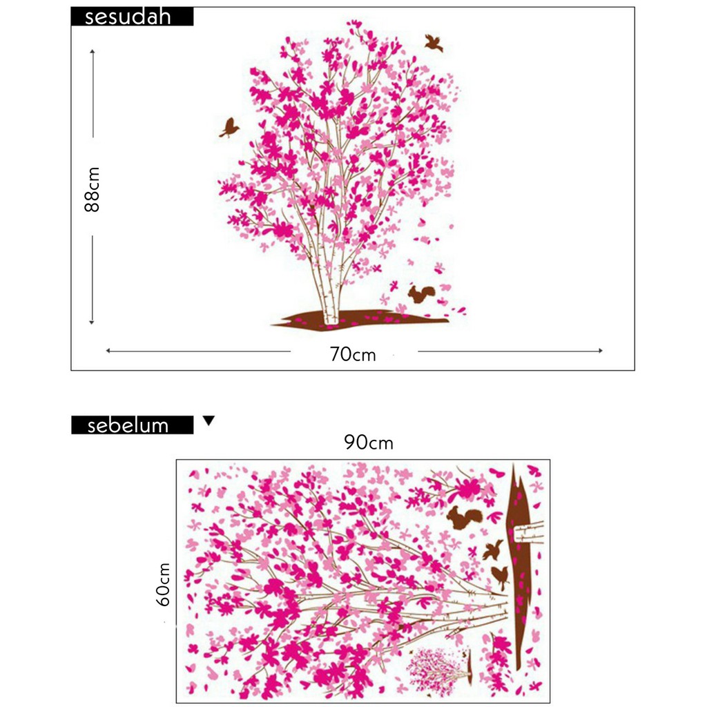 RELIZA WALL STICKER POHON SAKURA MERAH TREE XY1161 STIKER DINDINGo